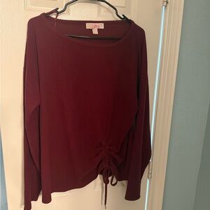 Michael Kors Drawstring Hem Long-Sleeve Top - Burgundy